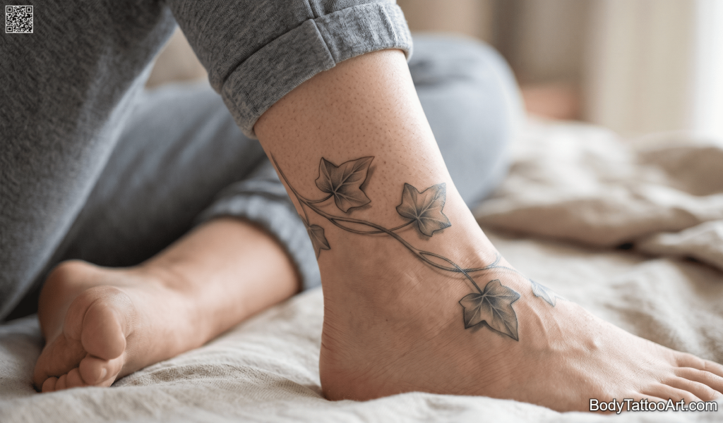 Grey-wash Ivy Leaf Tattoos