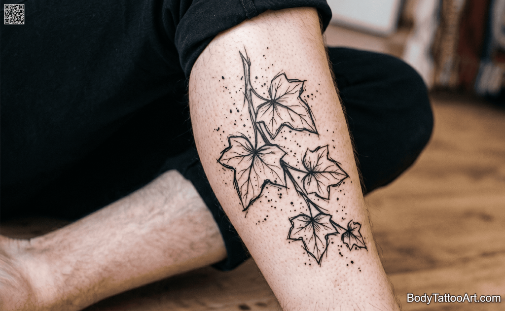 blackwork Ivy Leaf Tattoos