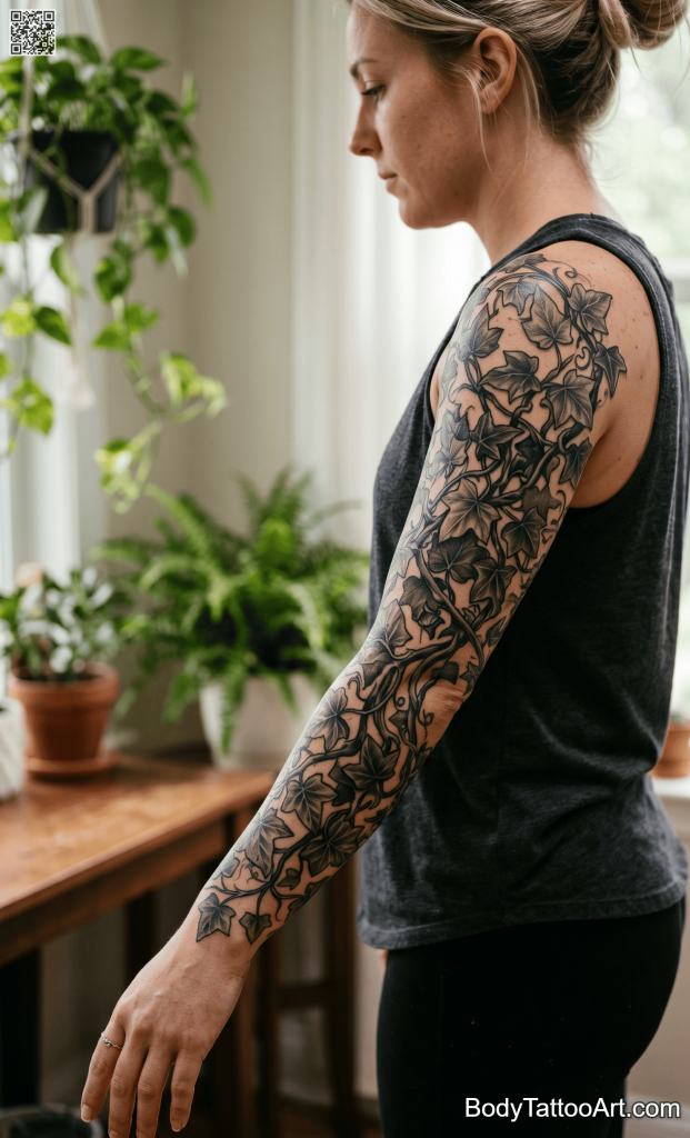 Blackwork with grey wash Ivy Vine Tattoos