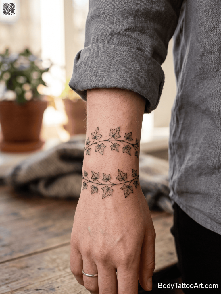 Fine line blackwork Ivy Vine Tattoos