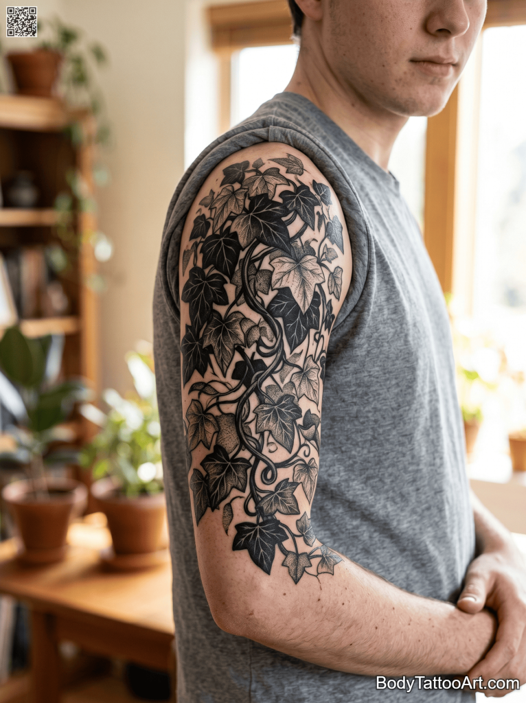 Blackwork Ivy Vine Tattoos