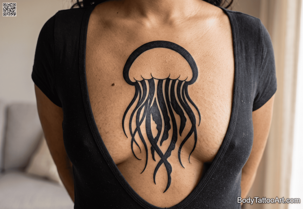 Negative space blackwork Jellyfish Tattoos