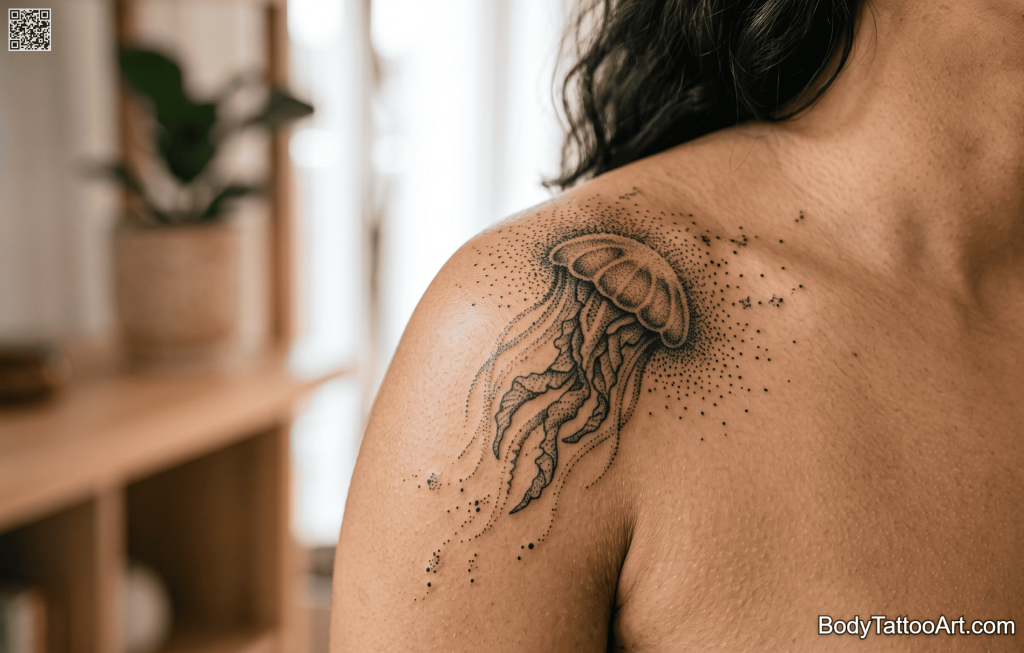  Stipple / dispersal dotwork Jellyfish Tattoos