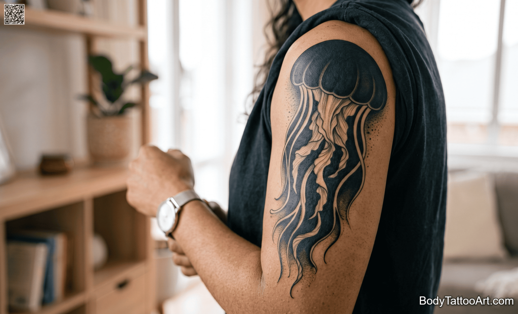 Blackwork negative space Jellyfish Tattoos