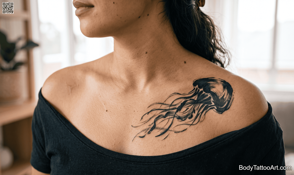Brushstroke / sumi-e inspired Jellyfish Tattoos