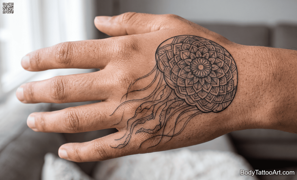 Fine line mandala Jellyfish Tattoos