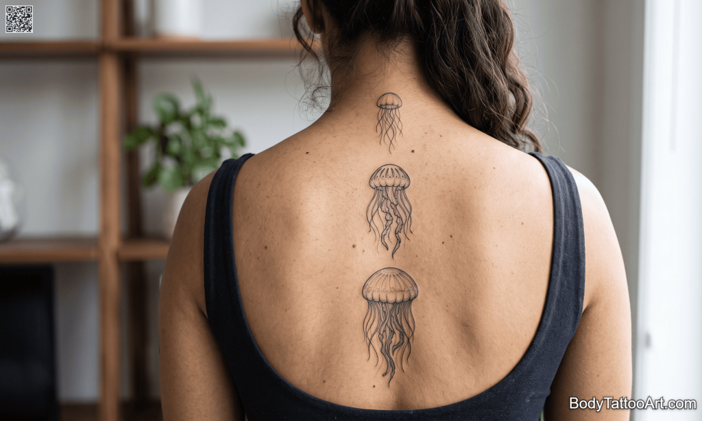 Blackwork fine line Jellyfish Tattoos