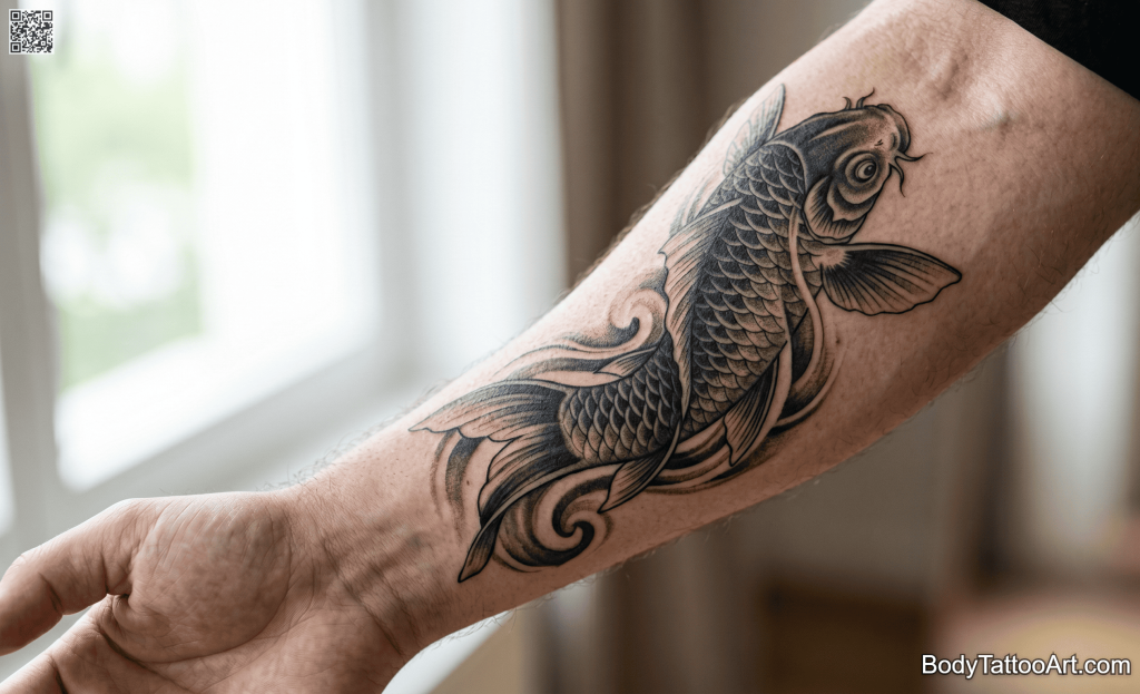 Blackwork with negative space  Koi Fish Tattoos