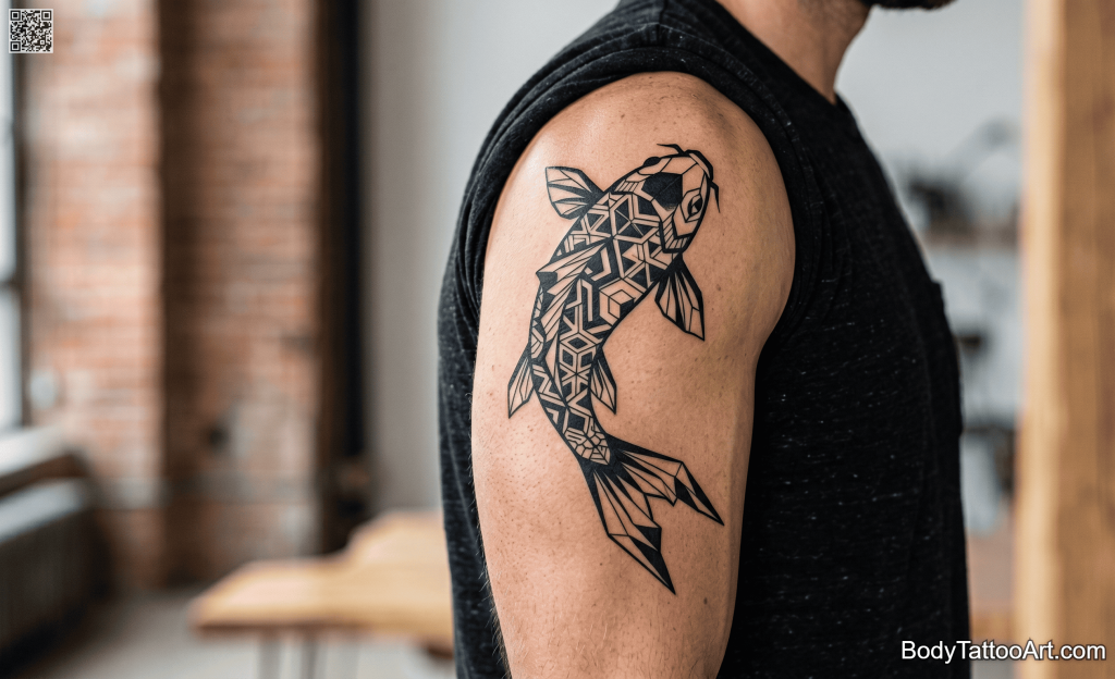 Geometric blackwork  Koi Fish Tattoos