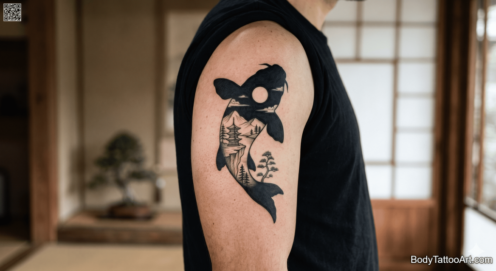  Illustrative blackwork  Koi Fish Tattoos