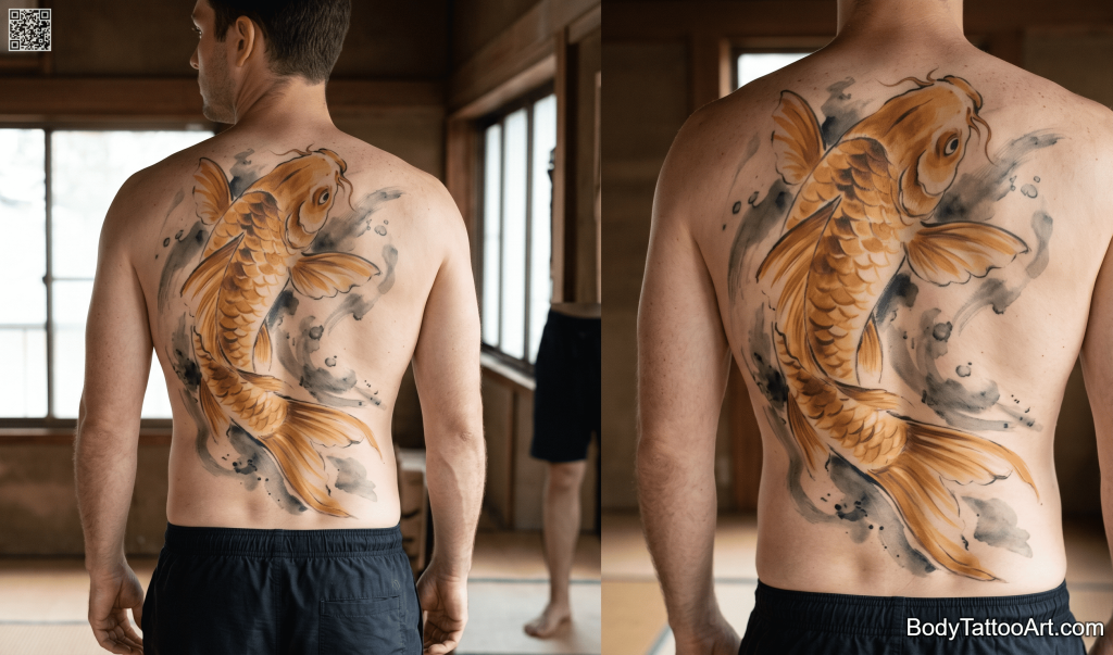Sumi-e colour wash  Koi Fish Tattoos