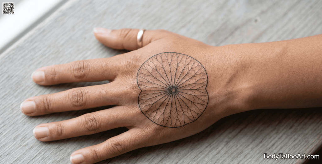 Fine line geometric Leaf Tattoos