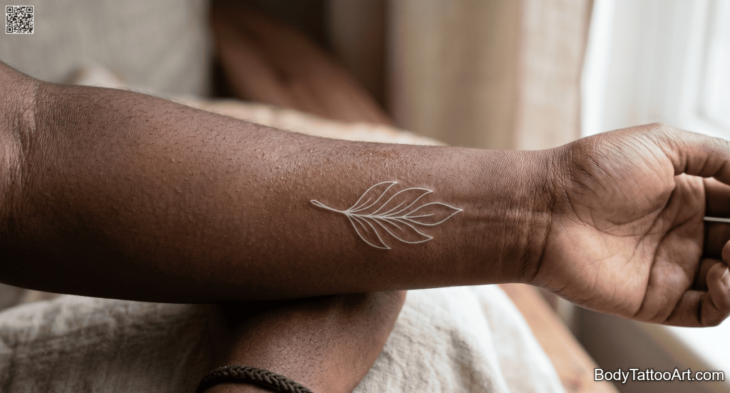 White ink Leaf Tattoos