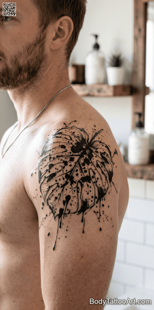 Abstract ink splash Leaf Tattoos