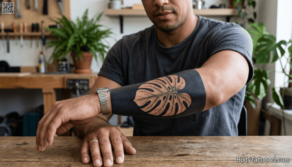 Blackout / negative space Leaf Tattoos