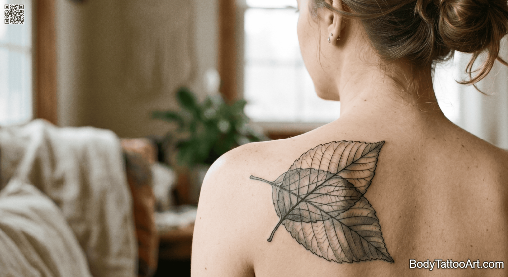 Grey-wash realism Leaf Tattoos