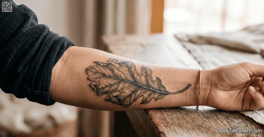 Grey-wash realism Leaf Tattoos
