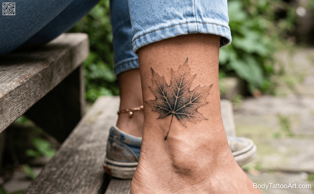 Stipple Maple Leaf Tattoos