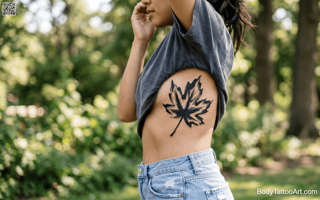 brushstroke Maple Leaf Tattoos
