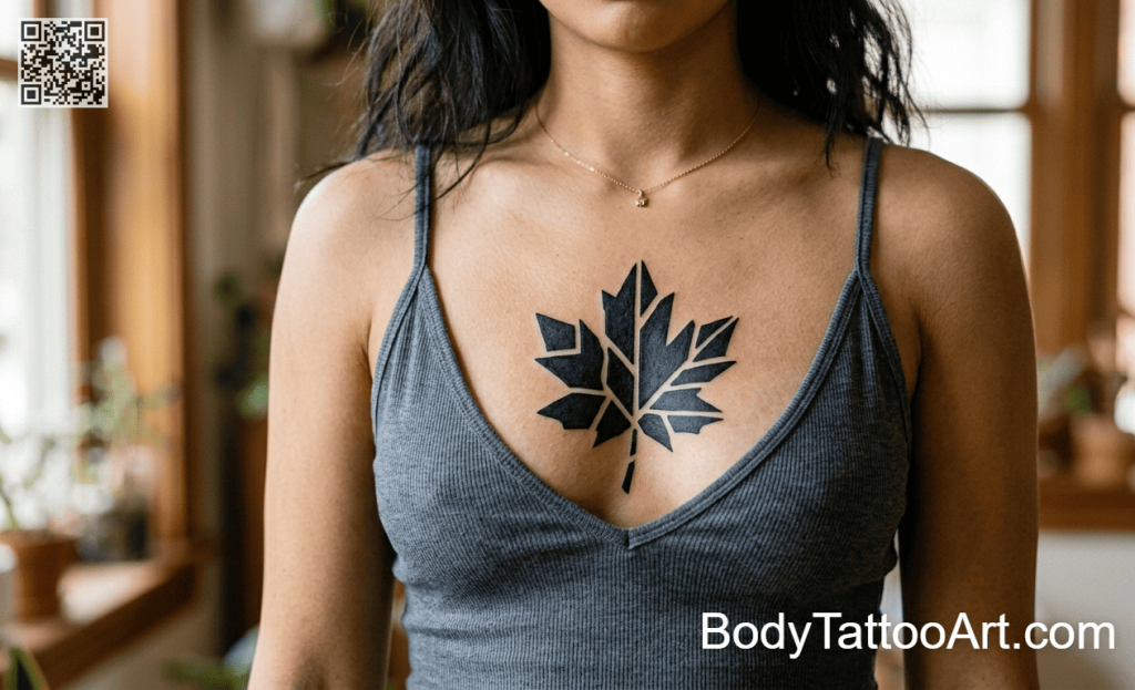 blackwork Maple Leaf Tattoos