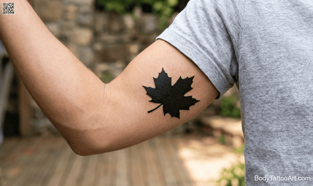 Blackwork Maple Leaf Tattoos