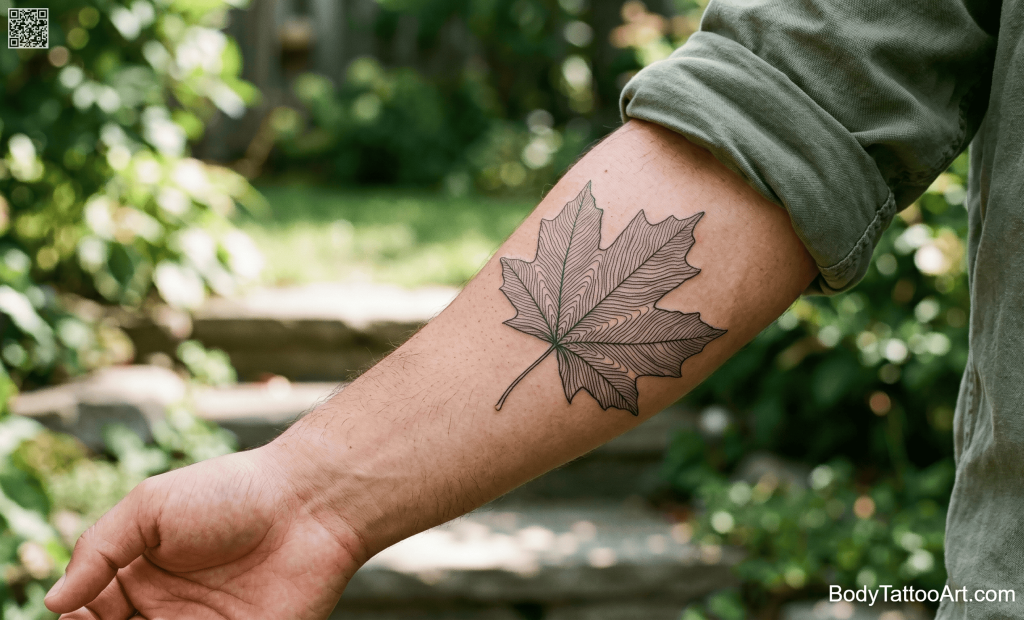 topographic Maple Leaf Tattoos