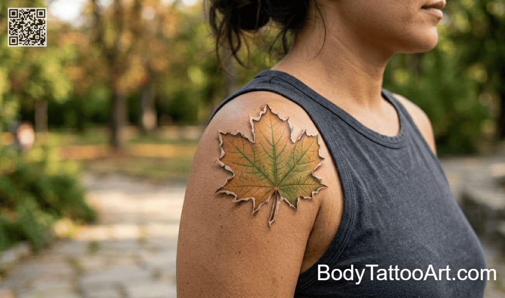 trompe l'oeil Maple Leaf Tattoos