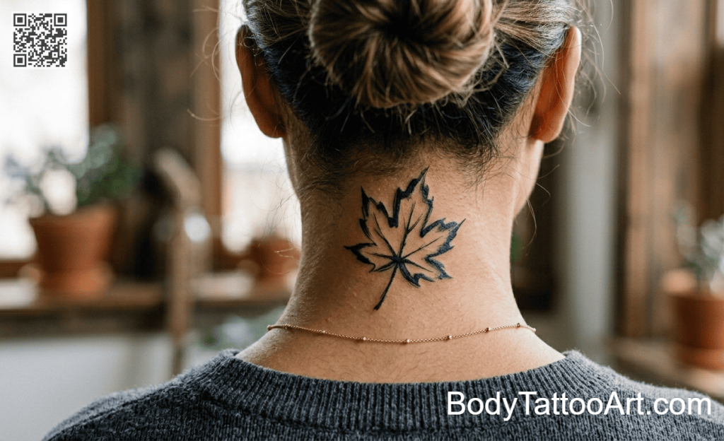 calligraphic Maple Leaf Tattoos