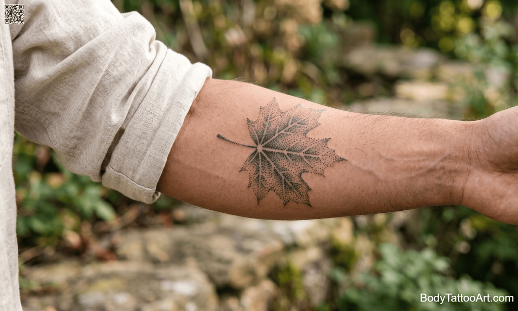 Dotwork Maple Leaf Tattoos