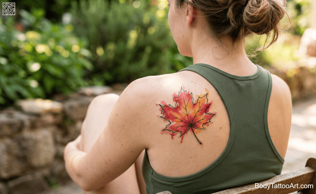 Watercolor Maple Leaf Tattoos