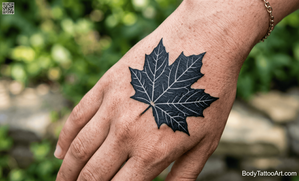 blackwork with white ink Maple Leaf Tattoos