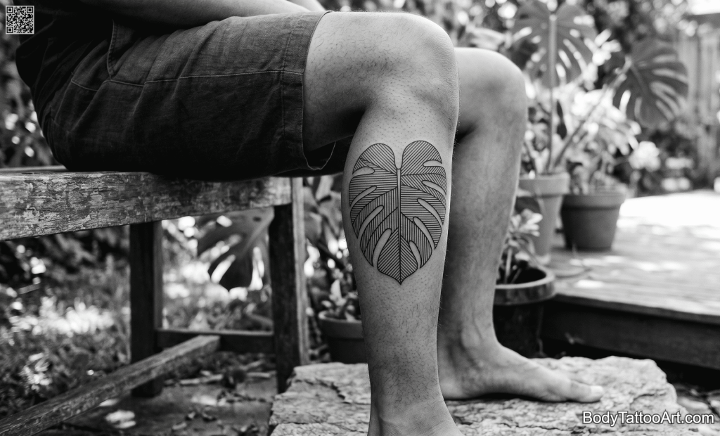 graphic Monstera Leaf Tattoo