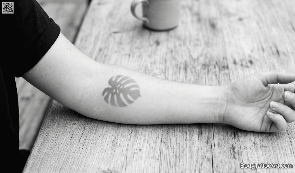 grey-wash Monstera Leaf Tattoo