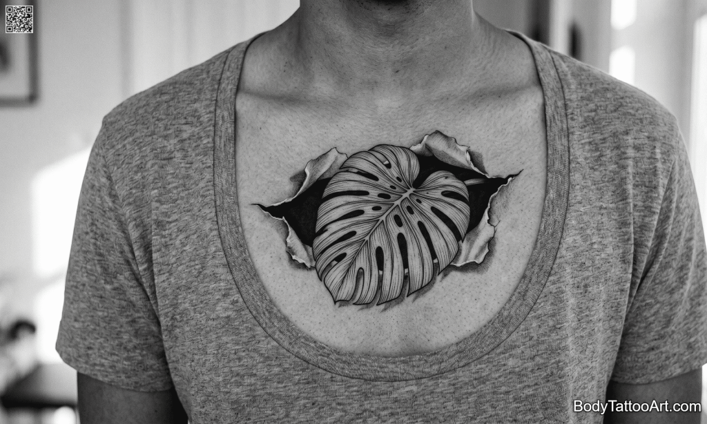 illustrative Monstera Leaf Tattoo