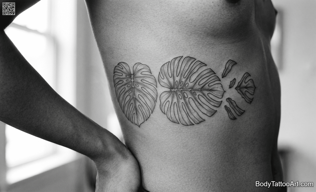  fine line Monstera Leaf Tattoo