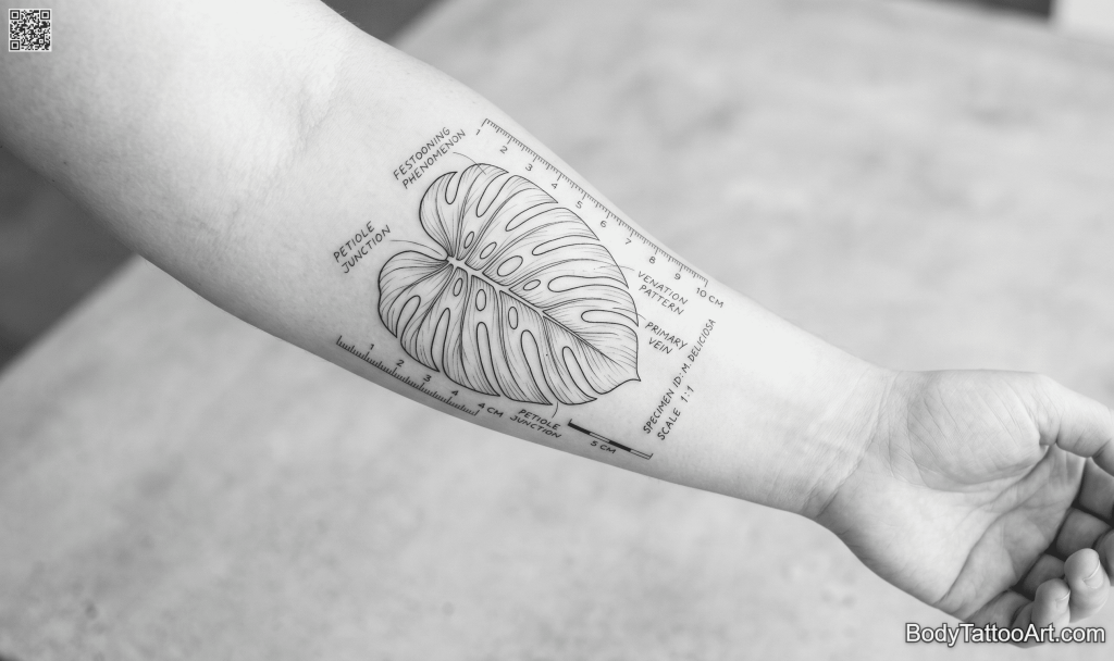 fine line Monstera Leaf Tattoo