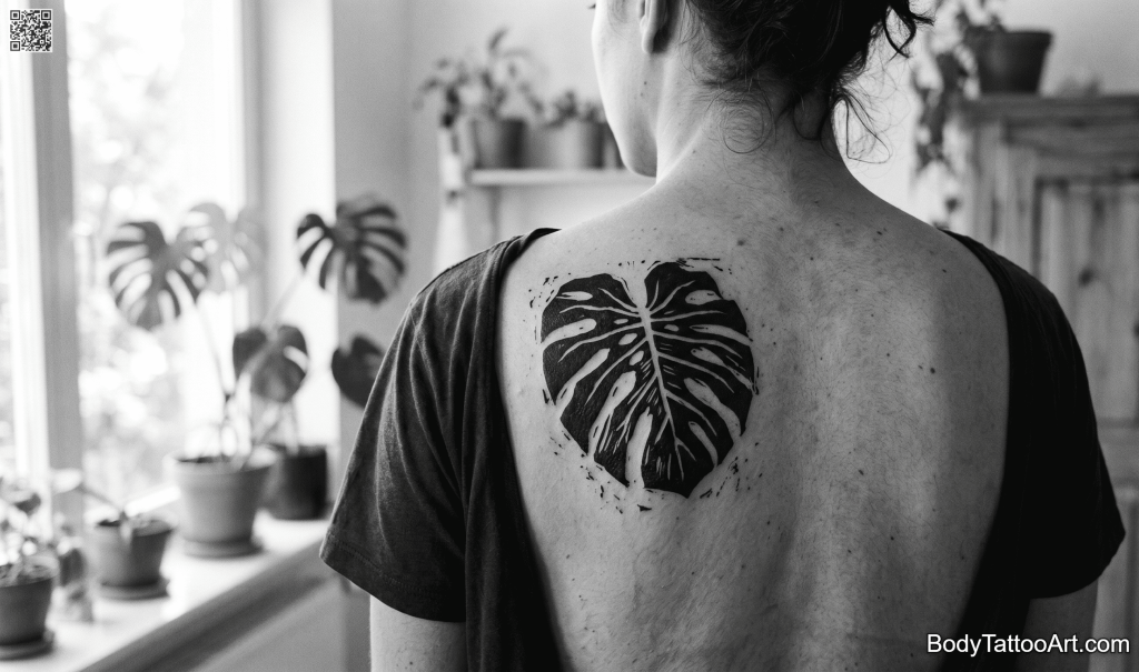 relief print Monstera Leaf Tattoo