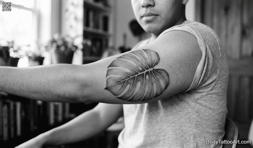  stipple Monstera Leaf Tattoo