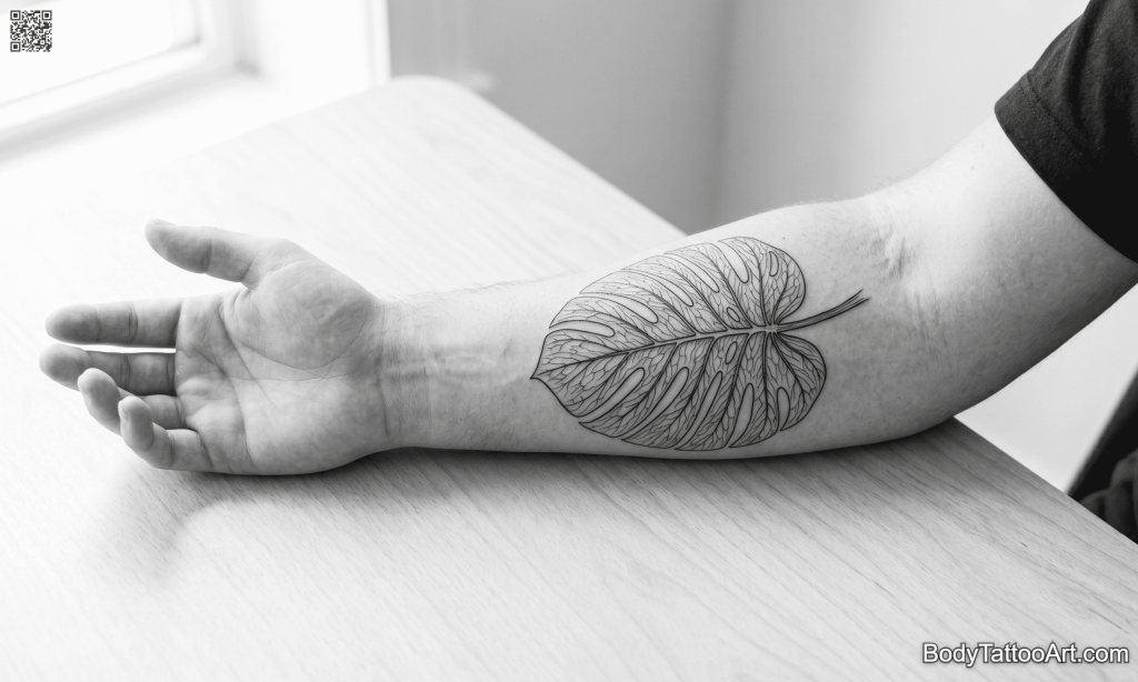 single needle Monstera Leaf Tattoo