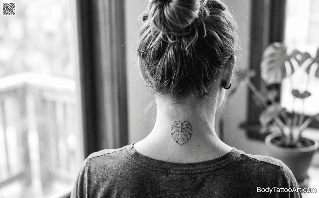  Minimal contour line Monstera Leaf Tattoo