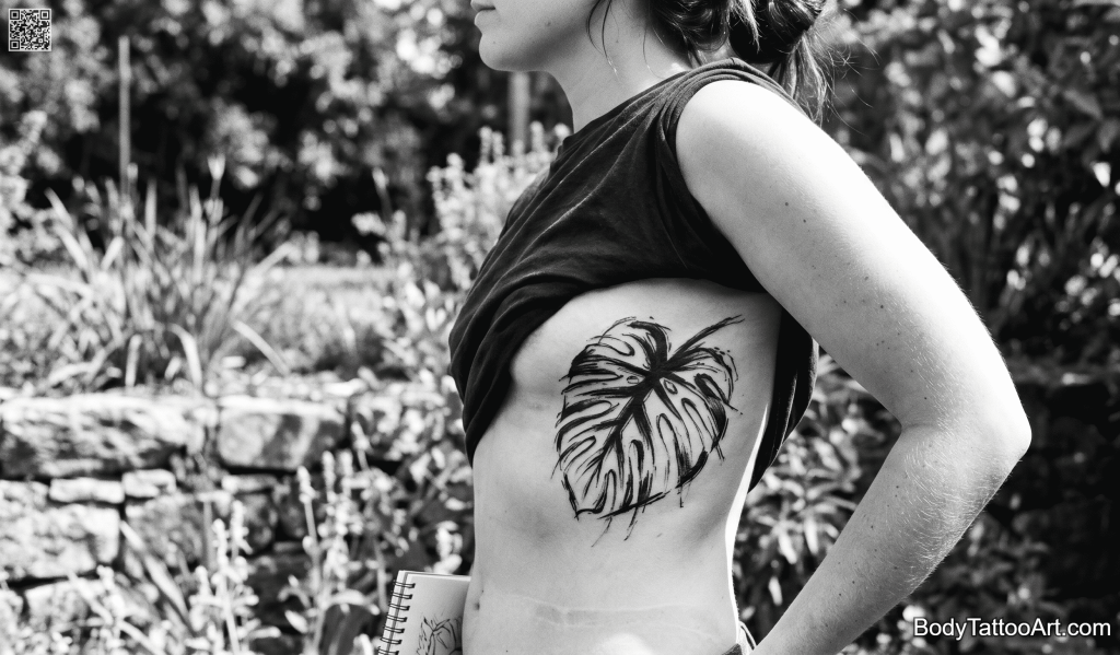  sumi-e inspired Monstera Leaf Tattoo