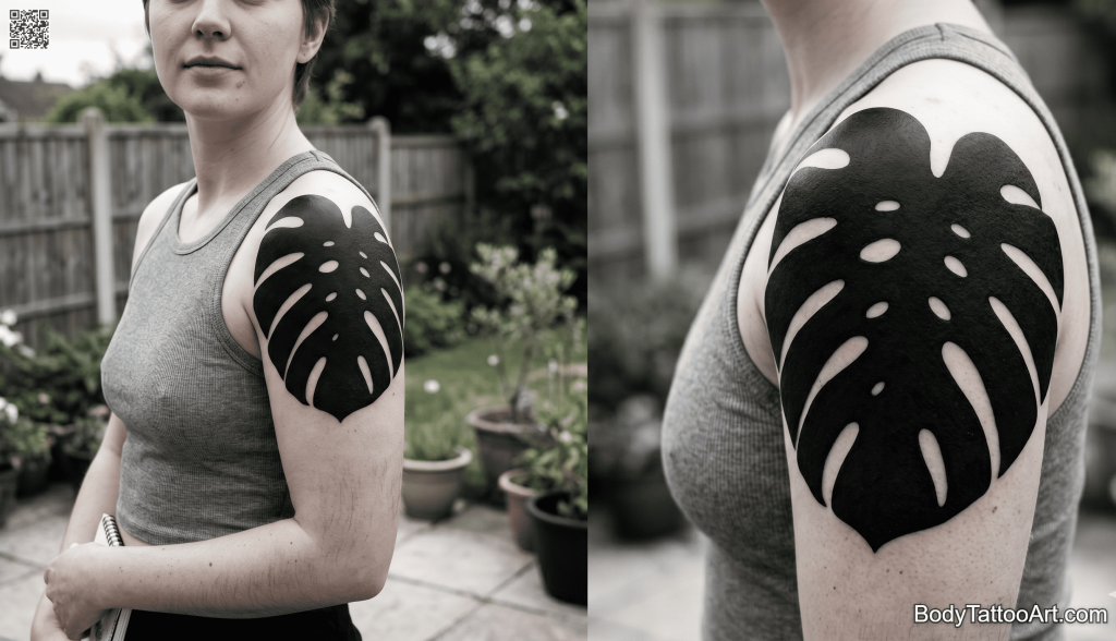 Blackwork solid fill Monstera Leaf Tattoo