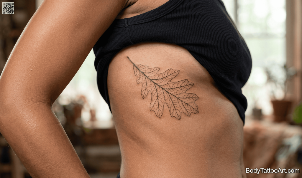 Fine line Oak Leaf Tattoos