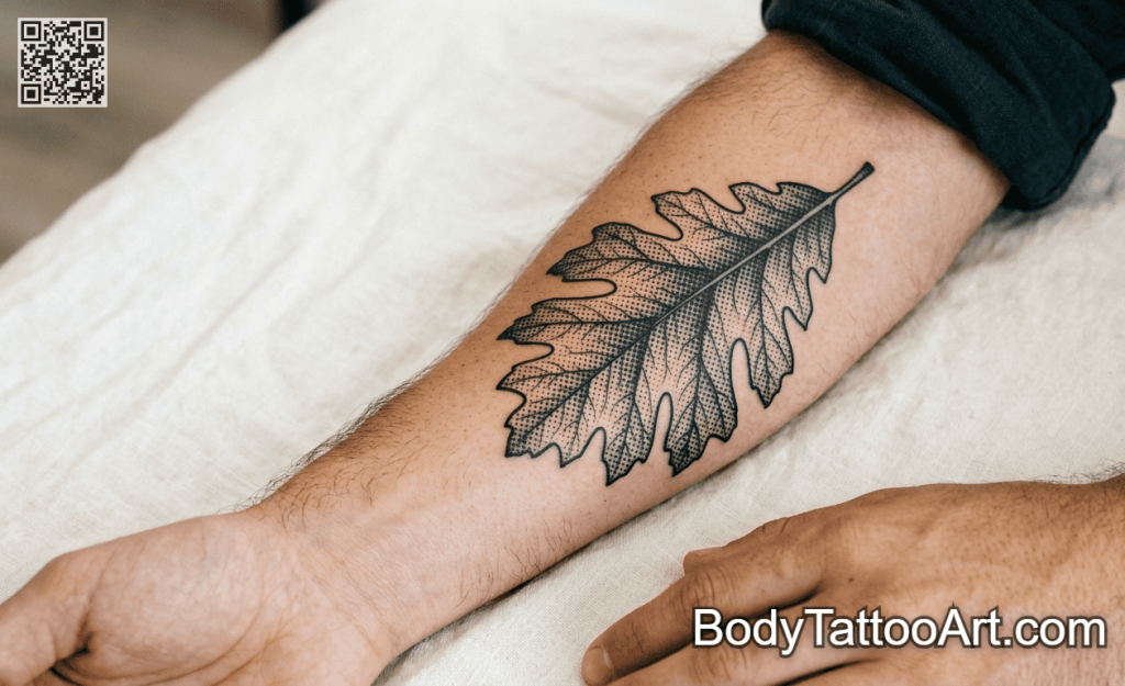 halftone Oak Leaf Tattoos