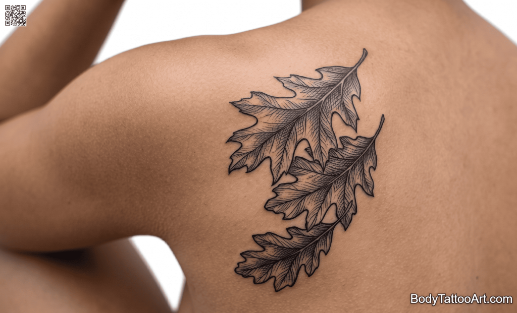 Illustrative blackwork Oak Leaf Tattoos
