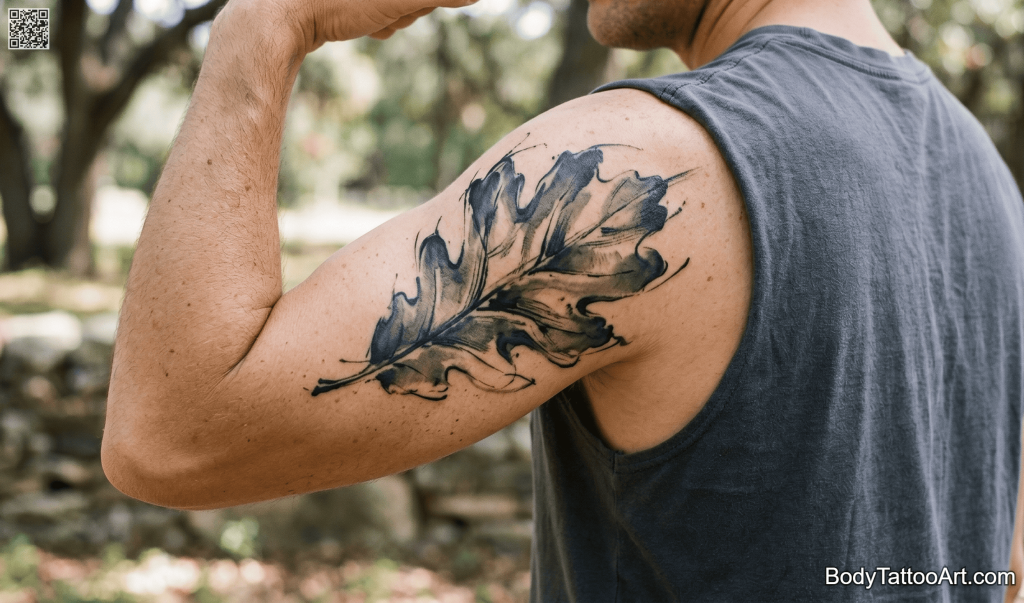 sumi-e inspired Oak Leaf Tattoos