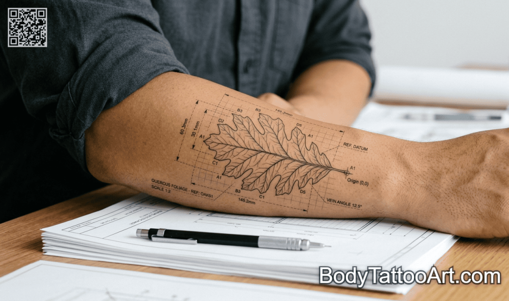 architectural Oak Leaf Tattoos
