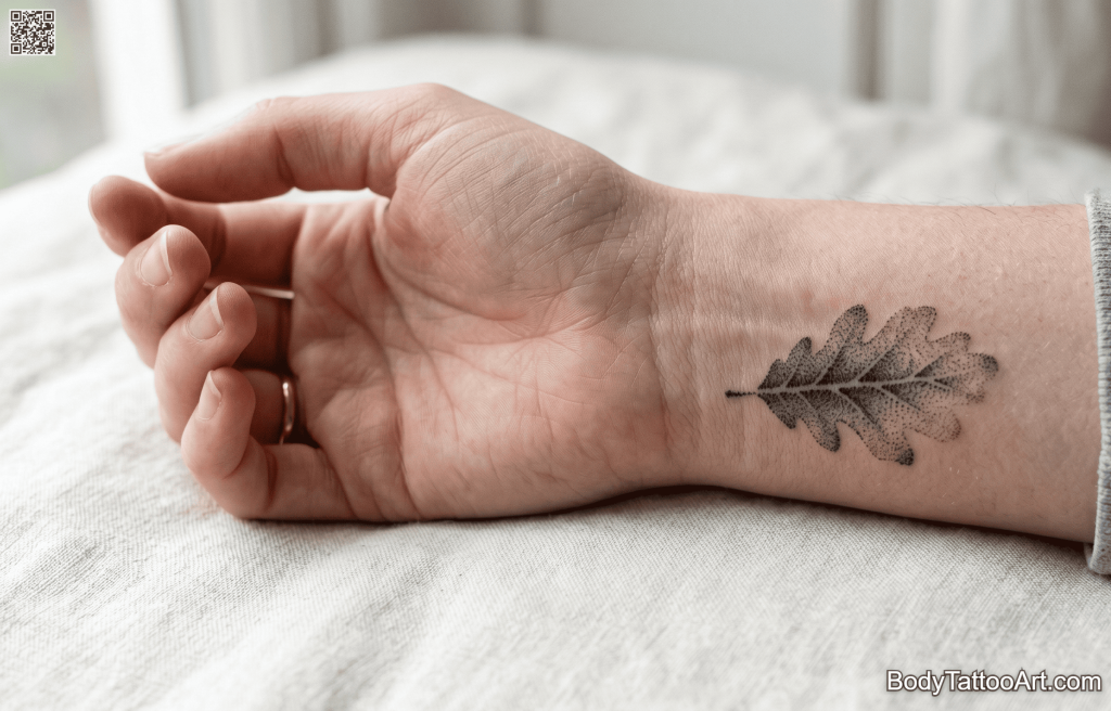 Dotwork Oak Leaf Tattoos
