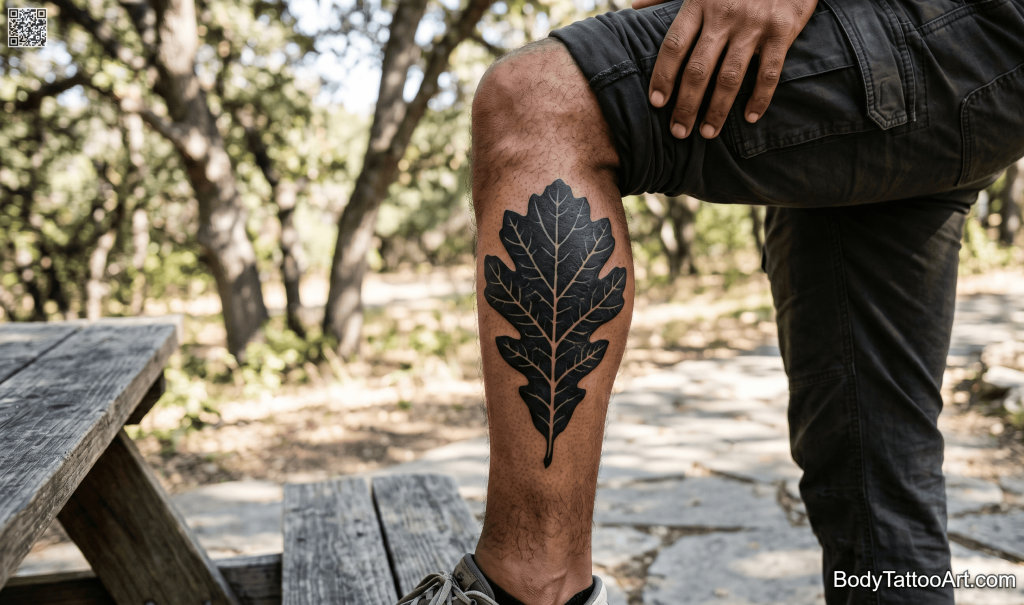 Blackwork with negative space Oak Leaf Tattoos