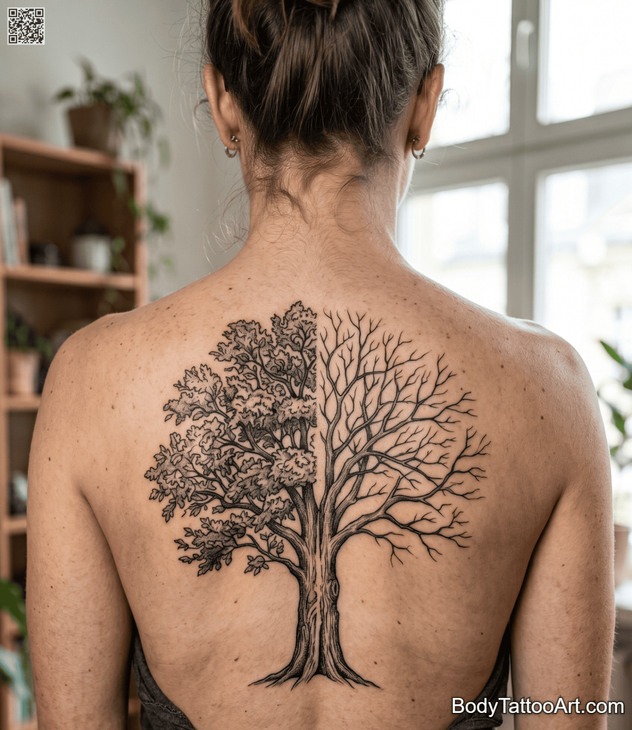 Fine line blackwork Oak Tree Tattoos